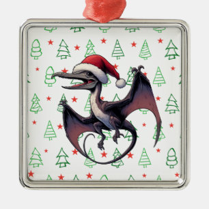 Christmas Santa hat pterodactyl Metal Ornament