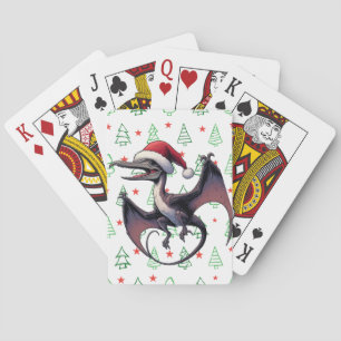 Christmas Santa hat pterodactyl  Playing Cards