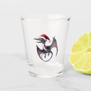 Christmas Santa hat pterodactyl Shot Glass