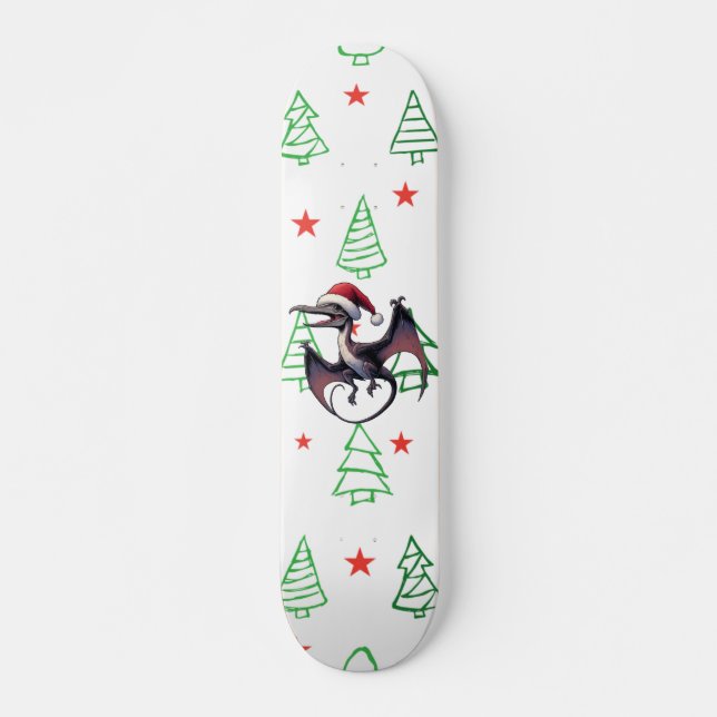 Christmas Santa hat pterodactyl  Skateboard (Front)