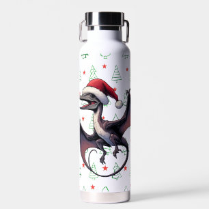 Christmas Santa hat pterodactyl Water Bottle