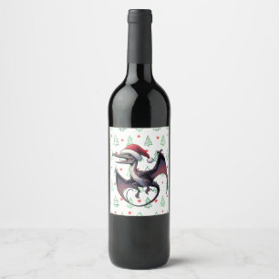 Christmas Santa hat pterodactyl Wine Label