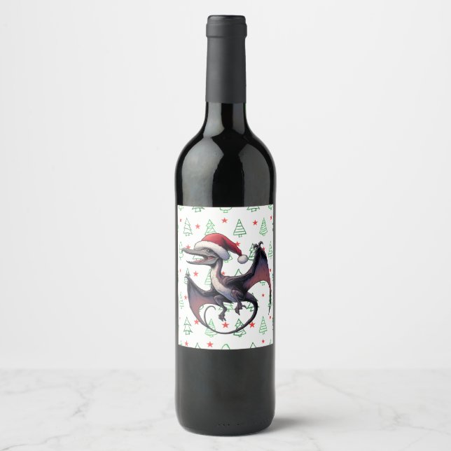 Christmas Santa hat pterodactyl  Wine Label (Front)