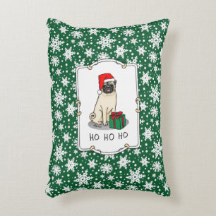 Christmas Santa Hat Pug Dog (light fawn) Cute Accent Pillow