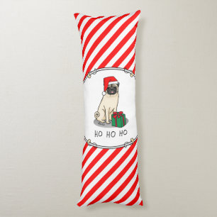 Christmas Santa Hat Pug Dog (light fawn) Cute Body Pillow