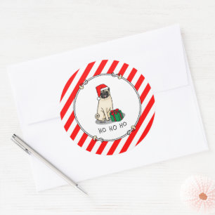 Christmas Santa Hat Pug Dog (light fawn) Cute Classic Round Sticker