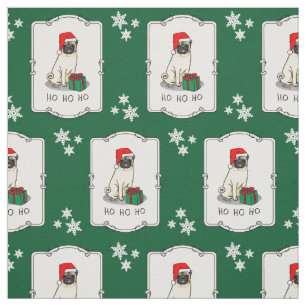 Christmas Santa Hat Pug Dog (light fawn) Cute Fabric