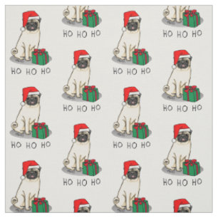 Christmas Santa Hat Pug Dog (light fawn) Cute Fabric