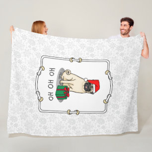 Christmas Santa Hat Pug Dog (light fawn) Cute Fleece Blanket