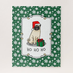 Christmas Santa Hat Pug Dog (light fawn) Cute Jigsaw Puzzle