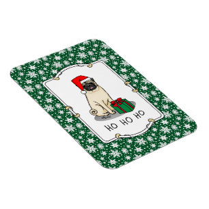 Christmas Santa Hat Pug Dog (light fawn) Cute Magnet