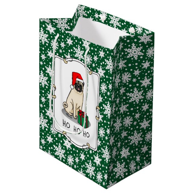 Christmas Santa Hat Pug Dog (light fawn) Cute Medium Gift Bag (Front Angled)