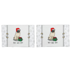 Christmas Santa Hat Pug Dog (light fawn) Cute Pillowcase