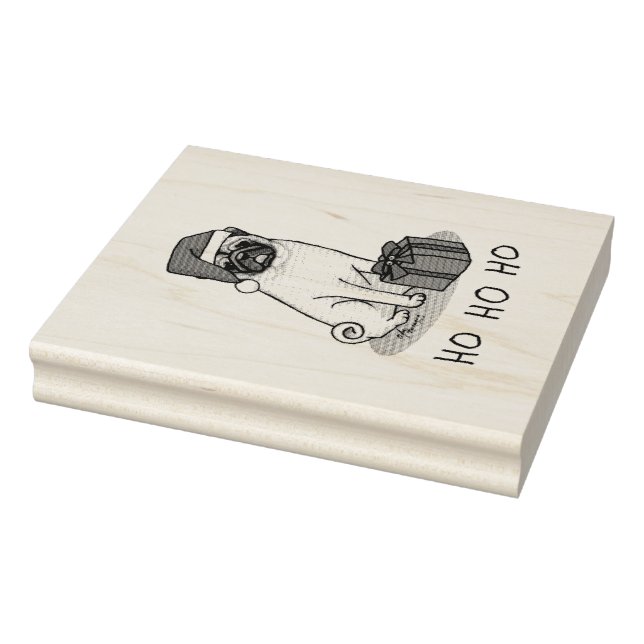 Christmas Santa Hat Pug Dog (light fawn) Cute Rubber Stamp (Stamp)