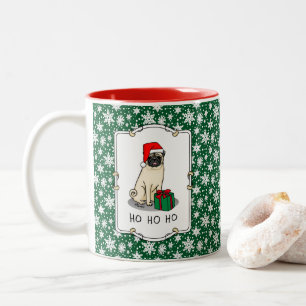 Christmas Santa Hat Pug Dog (light fawn) Cute Two-Tone Coffee Mug