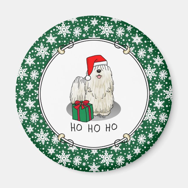 Christmas Santa Hat Puli Dog (white) Cute Funny Magnet (Front)