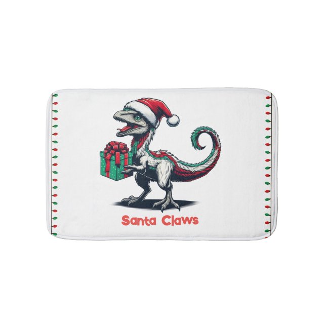 Christmas Santa hat raptor  Bath Mat (Front)