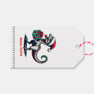 Christmas Santa hat raptor Gift Tags