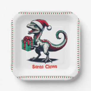 Christmas Santa hat raptor  Paper Plate