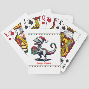 Christmas Santa hat raptor Playing Cards