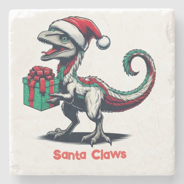 Christmas Santa hat raptor  Stone Coaster (Front)