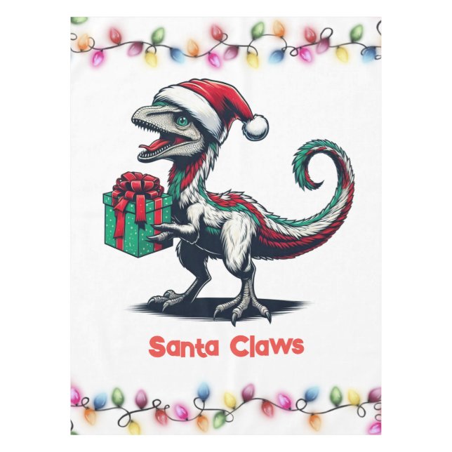 Christmas Santa hat raptor  Tablecloth (Front)
