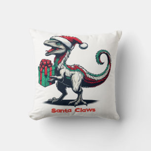 Christmas Santa hat raptor  Throw Pillow