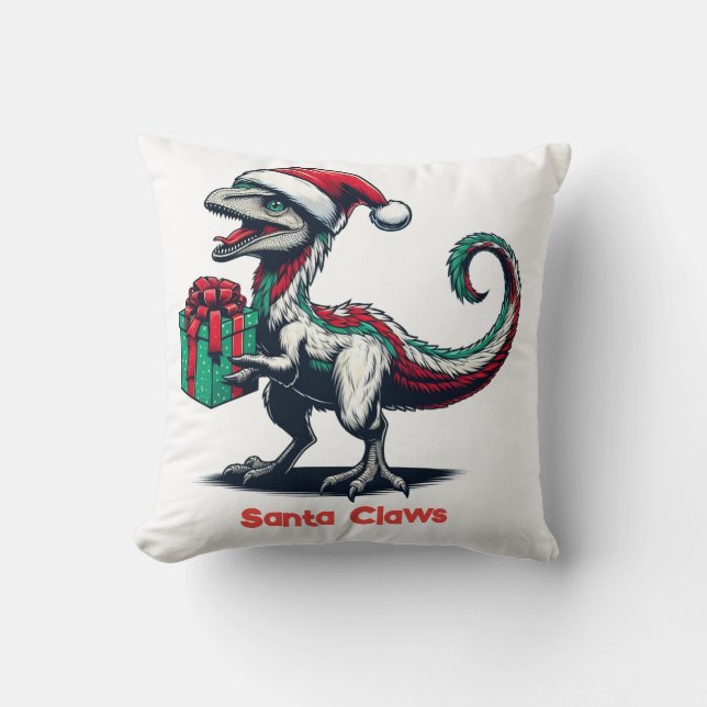 Christmas Santa hat raptor  Throw Pillow (Front)