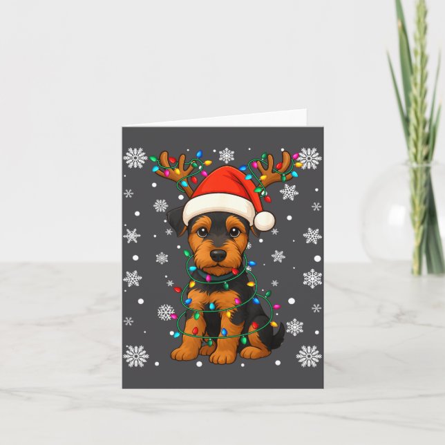 Christmas Santa Hat Reindeer Airedale Terrier Love Card (Front)