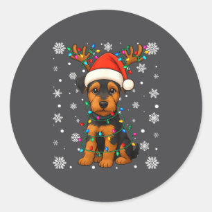 Christmas Santa Hat Reindeer Airedale Terrier Love Classic Round Sticker