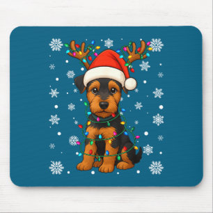 Christmas Santa Hat Reindeer Airedale Terrier Love Mouse Pad