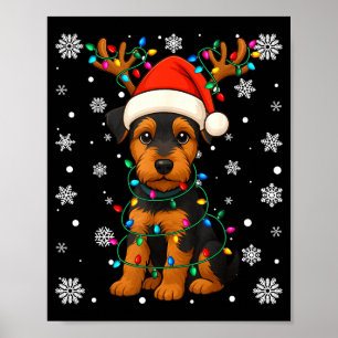 Christmas Santa Hat Reindeer Airedale Terrier Love Poster