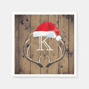 Christmas Santa Hat Reindeer Antlers Monogram Napkin