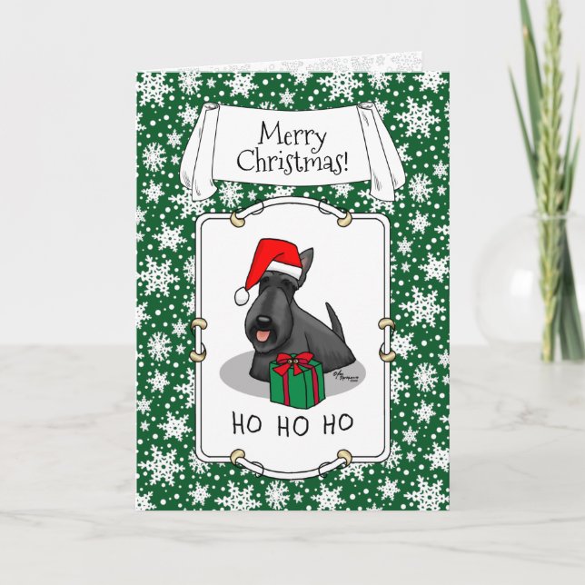Christmas Santa Hat Scottish Terrier (black) Cute Card (Front)