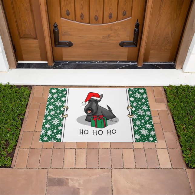Christmas Santa Hat Scottish Terrier (black) Cute Doormat (Outdoor)