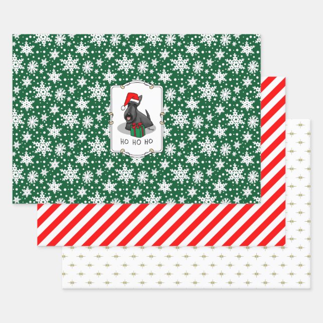 Christmas Santa Hat Scottish Terrier (black) Cute Wrapping Paper Sheet (Set)