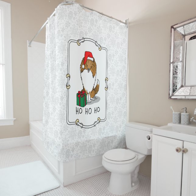 Christmas Santa Hat Shetland Sheepdog (sable) Cute (In Situ)