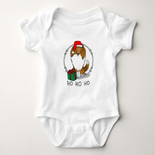 Christmas Santa Hat Shetland Sheepdog (sable) Cute Baby Bodysuit