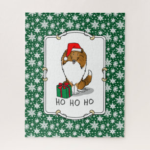 Christmas Santa Hat Shetland Sheepdog (sable) Cute Jigsaw Puzzle