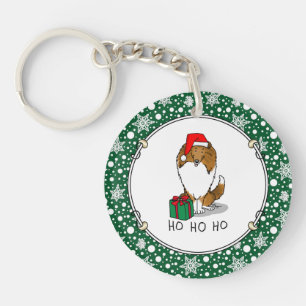 Christmas Santa Hat Shetland Sheepdog (sable) Cute Keychain