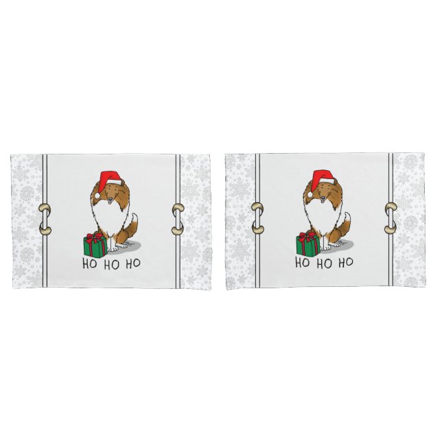 Christmas Santa Hat Shetland Sheepdog (sable) Cute Pillowcase (Front-Set)