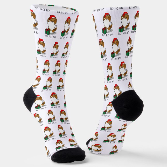 Christmas Santa Hat Shetland Sheepdog (sable) Cute Socks (Angled)