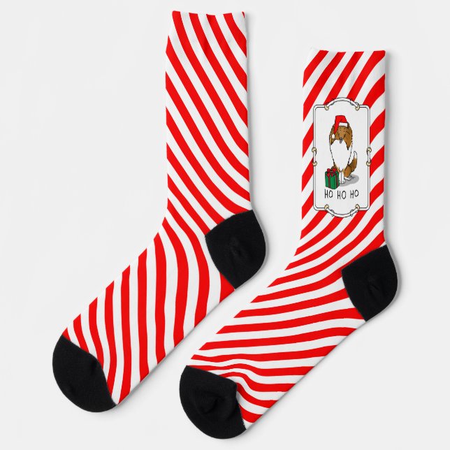 Christmas Santa Hat Shetland Sheepdog (sable) Cute Socks (Left)