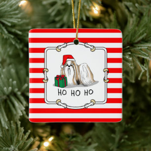 Christmas Santa Hat Shih Tzu (tan white) Dog Cute Ceramic Ornament