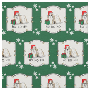 Christmas Santa Hat Shih Tzu (tan white) Dog Cute Fabric