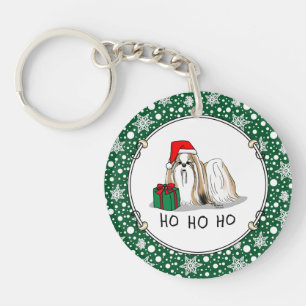Christmas Santa Hat Shih Tzu (tan white) Dog Cute Keychain