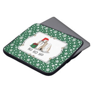 Christmas Santa Hat Shih Tzu (tan white) Dog Cute Laptop Sleeve