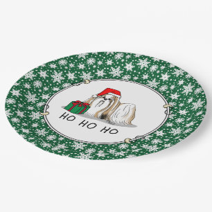 Christmas Santa Hat Shih Tzu (tan white) Dog Cute Paper Plate