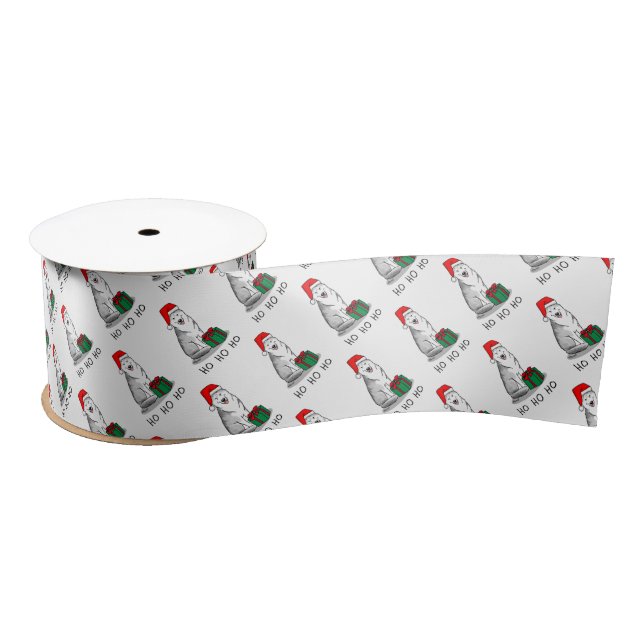 Christmas Santa Hat Siberian Husky (silver) Cute Satin Ribbon (Spool)
