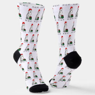Christmas Santa Hat Siberian Husky (silver) Cute Socks
